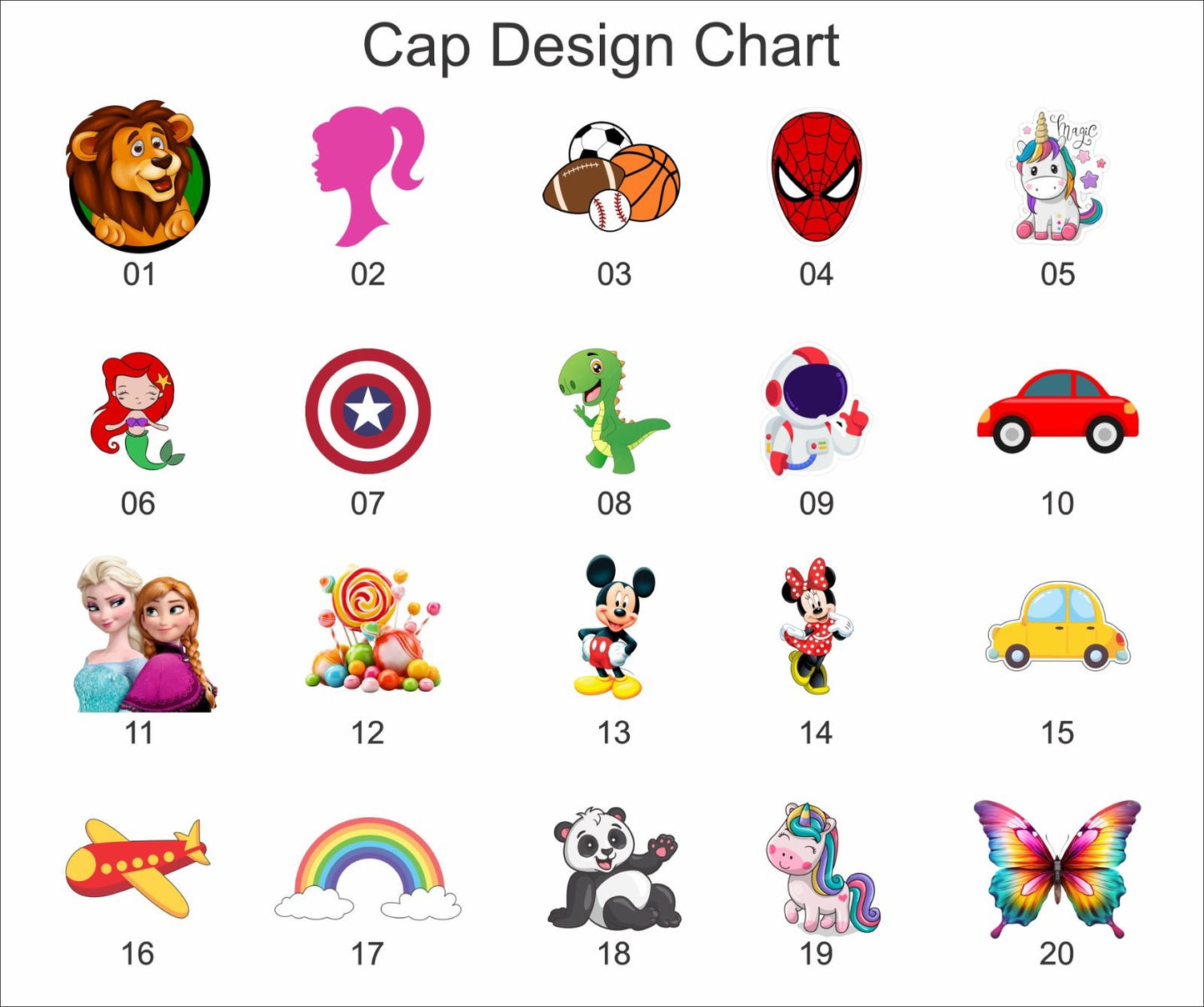 Kids caps personalised with theme and Initial Letter