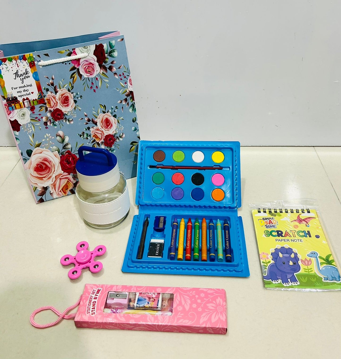 Glass jar with color kit and stationary kit combo value pack