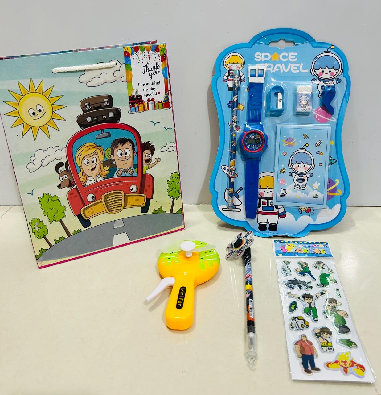 Hand fan with watch stationary kit combo