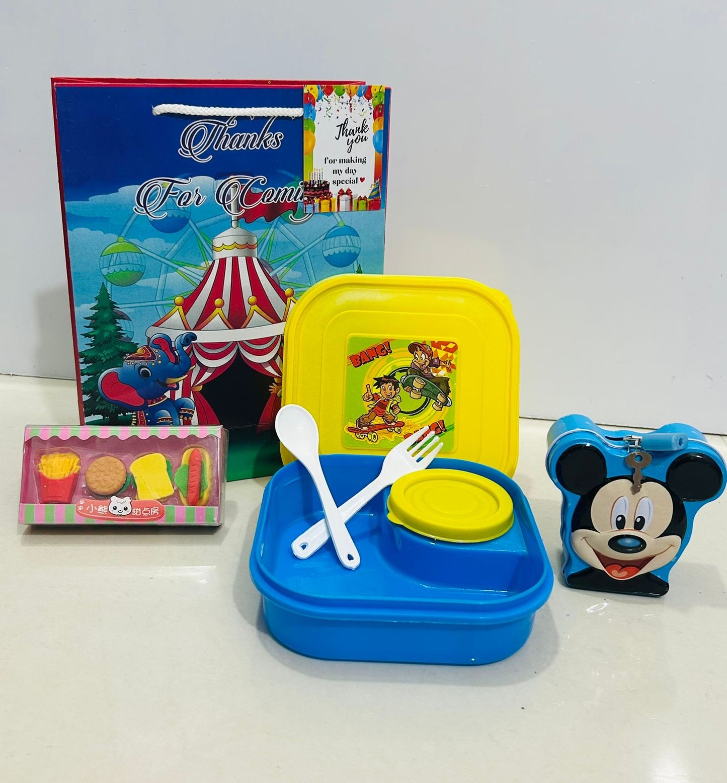 Mickey piggy bank with Snacks box combo