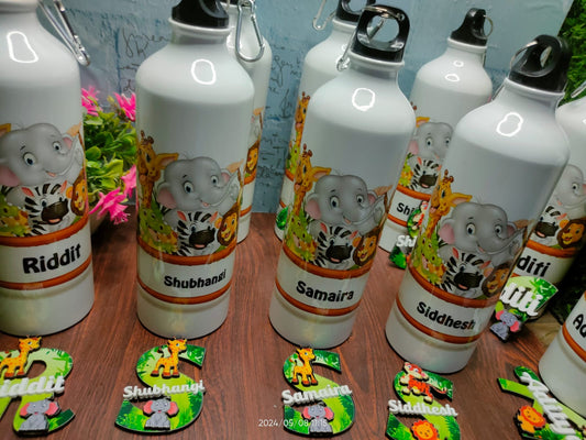 Customised water bottle with fridge magnet combo