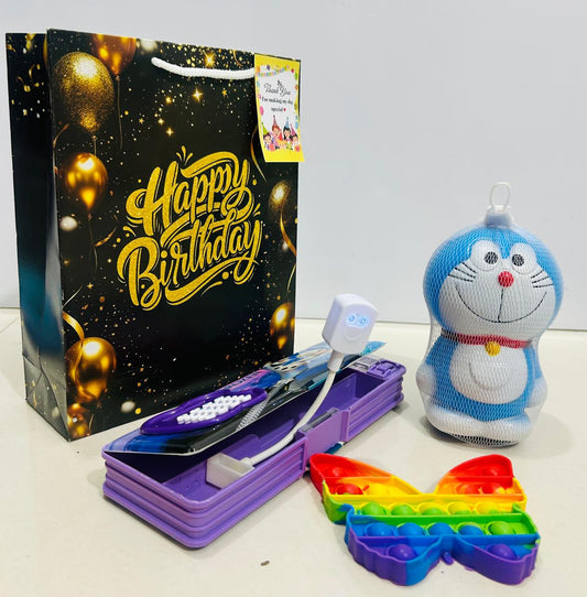 Light calculator pencil box with popit game hamper