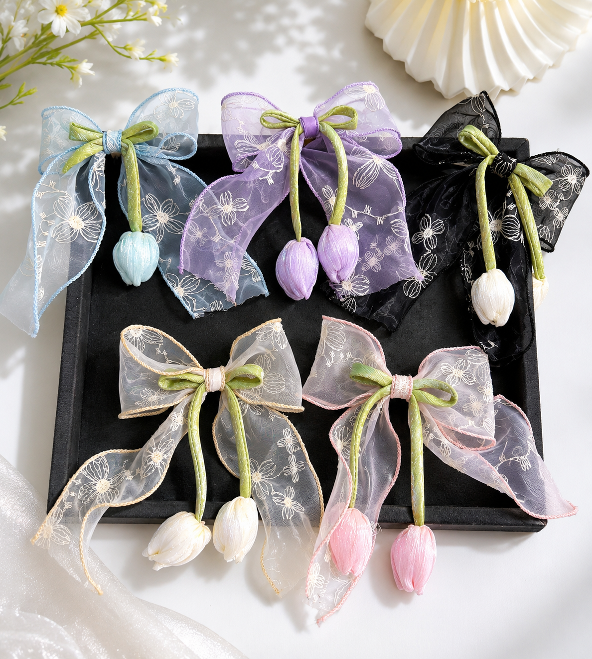 Botanical Tulip Organza Bow Clip