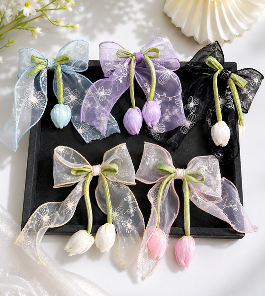 Botanical Tulip Organza Bow Clip