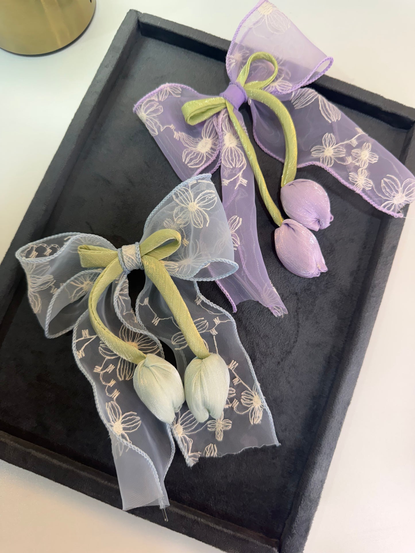 Botanical Tulip Organza Bow Clip