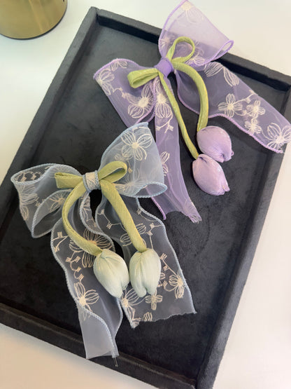 Botanical Tulip Organza Bow Clip