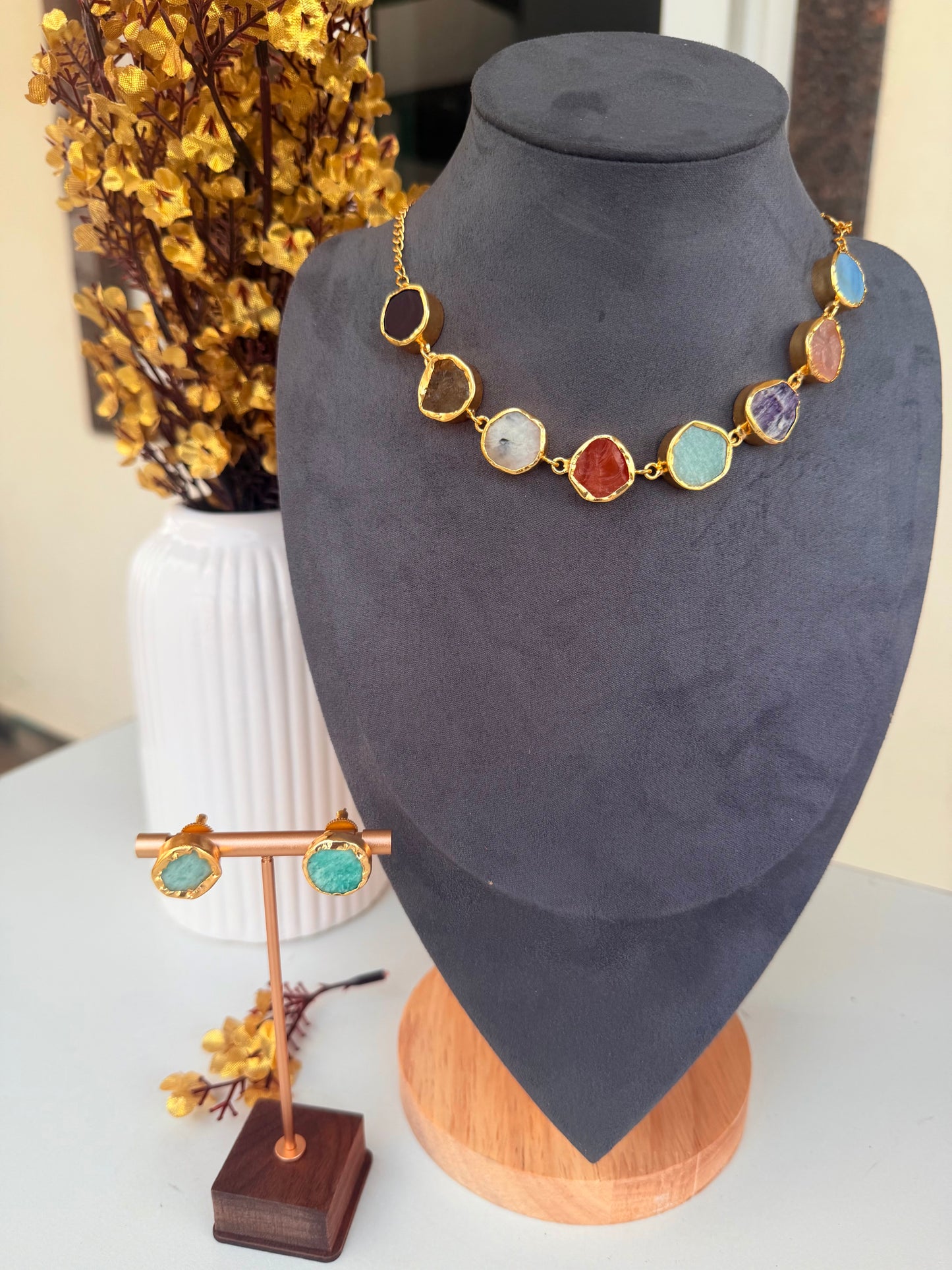 Aurora Mosaic Brass Necklace Set