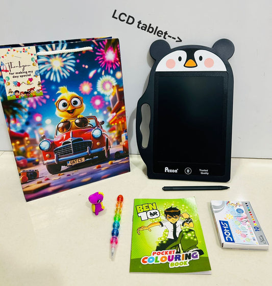 LCD tablet with stationary hamper